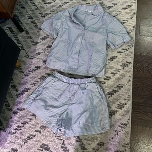 Abercrombie Coastal Poplin Sleep Shirt & Shorts Set Blue and White Stripe